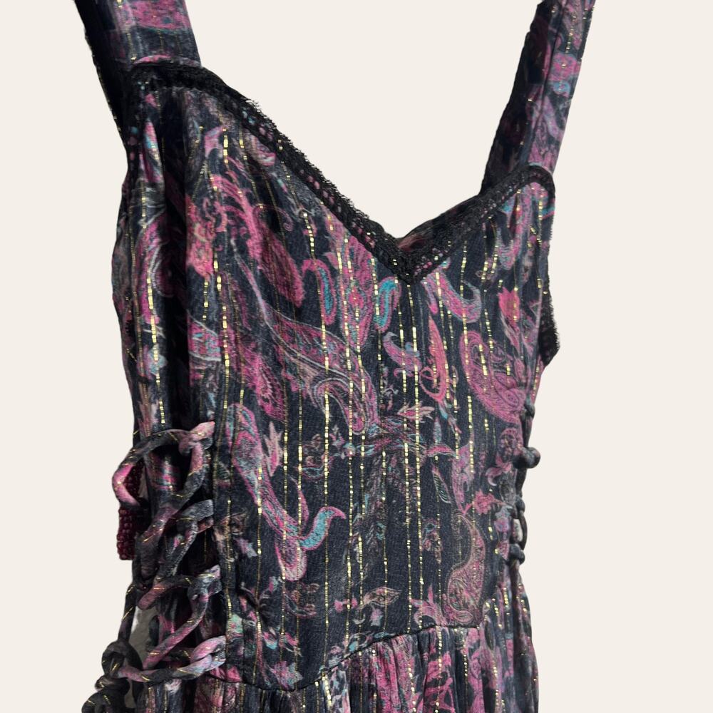 Rococo Sand Nott Sweetheart Tiered Metallic Purple Paisley Maxi Dress Size S - Picture 6 of 14
